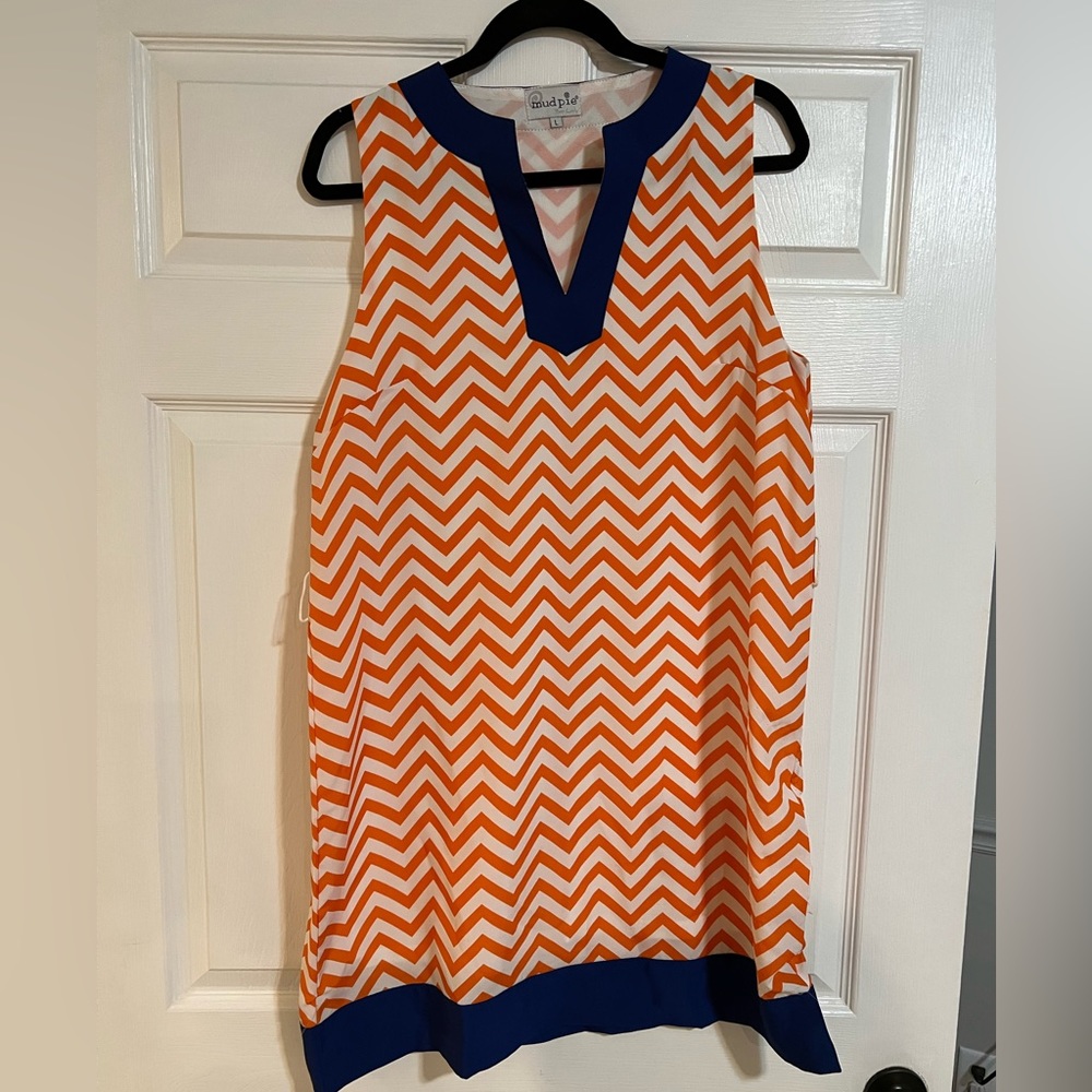 Mud Pie Orange and Blue Chevron Dress